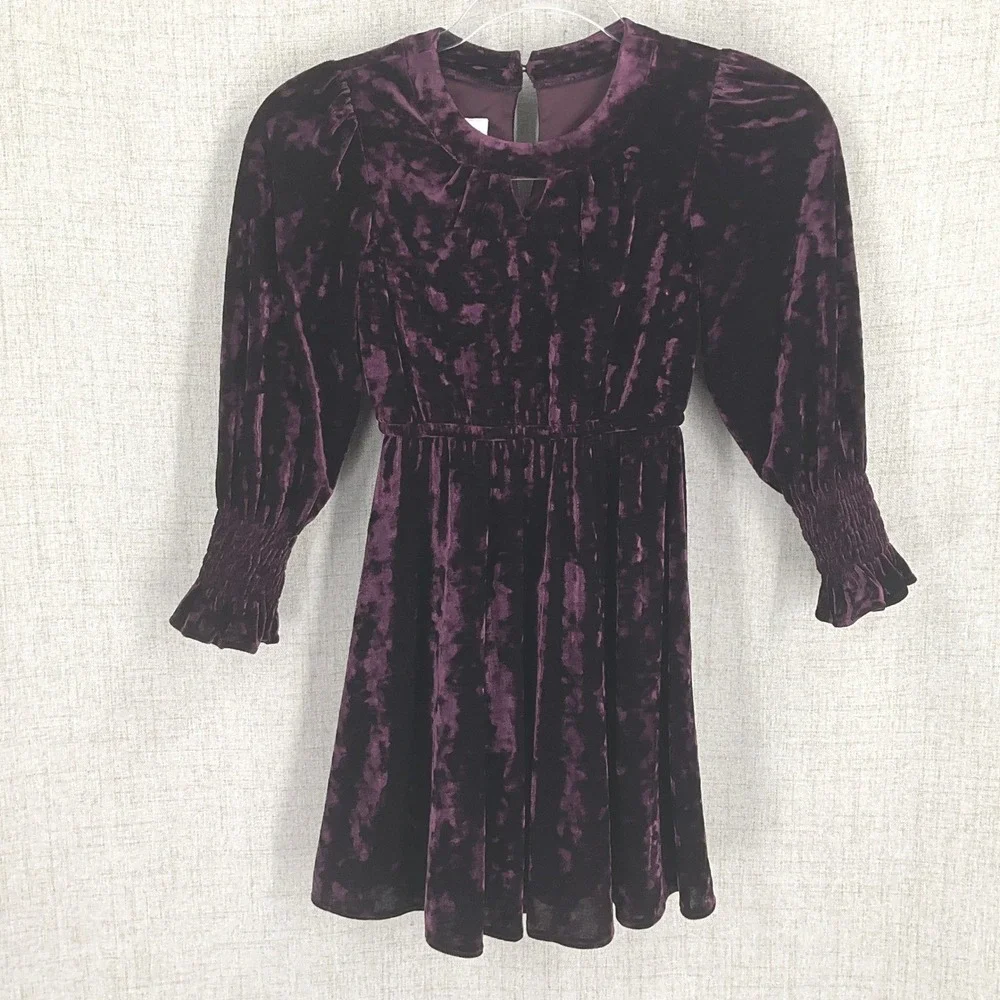 Bonnie Jean Dress Kids Girls 8 Purple Crushed Velvet Long Sleeve Holiday Party